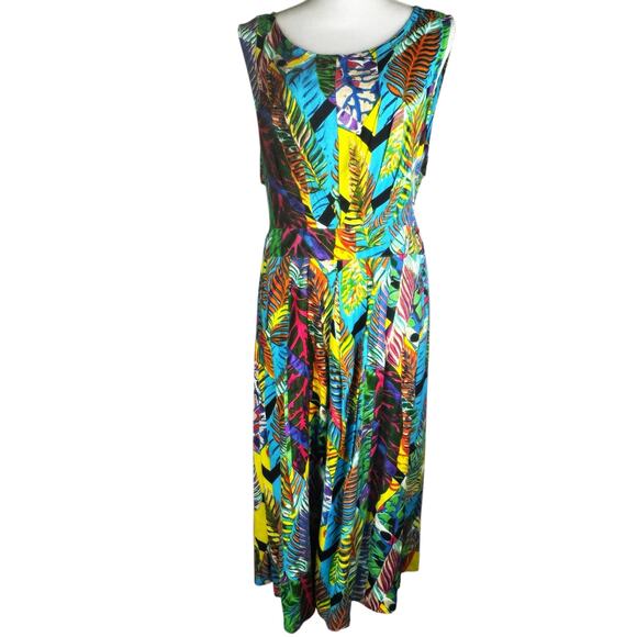 Monroe and Main Tropical Leaf Print Fit and Flare Midi Sundress Size 1X NWT - Picture 3 of 13